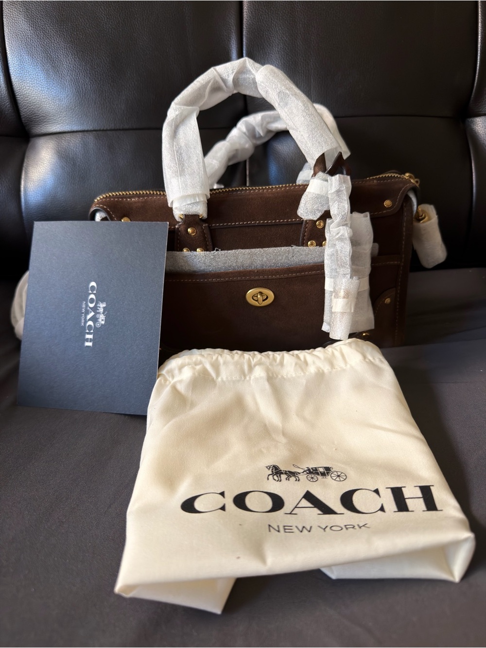 Coach Rhyder 24 Brown Suede Gold Satchel Handbag Authentic NWT